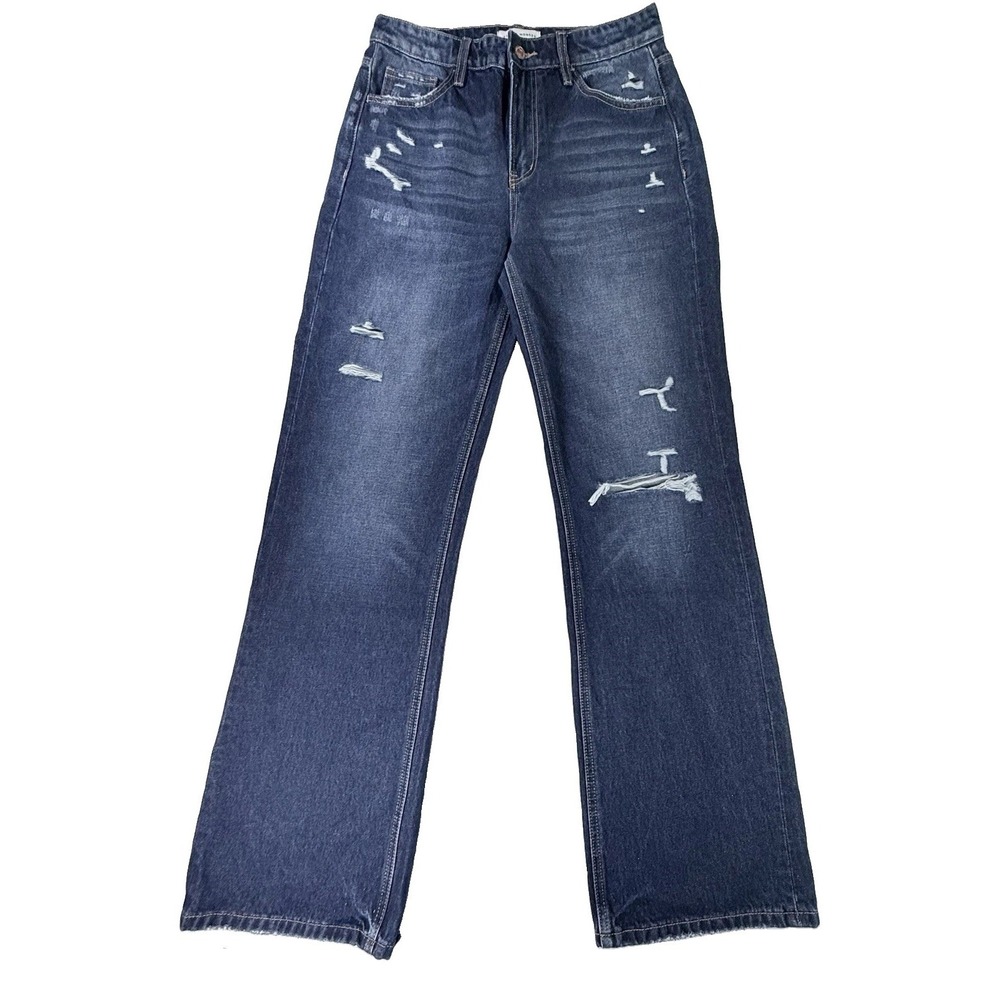 Flying Monkey Jeans Womens 29 High Rise Wide Leg Distressed Raw Hem Blue F4570D - Picture 2 of 9